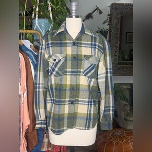 Vintage C.P.O. Wool Blend Plaid Shirt Jacket Shacket – Blue Green – Size L